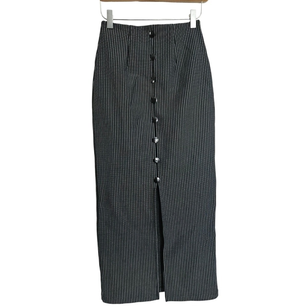 Vintage Lady Foot‎ Locker Pinstripe Front Slit Midi Pencil Skirt